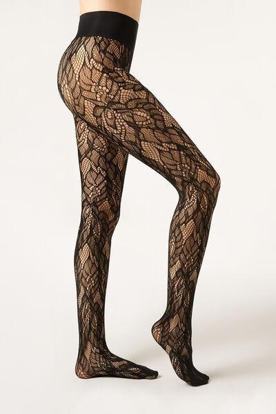 Foliage Fishnet Tights, Black, 5501_5495, large image number 1