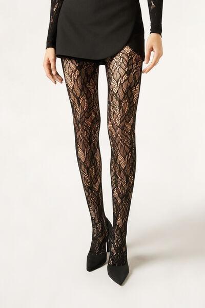 Foliage Fishnet Tights, Black, 5501_5495, large image number 2