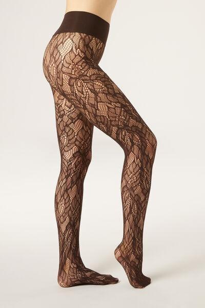 Foliage Fishnet Tights, Brown, 5501_5496, large image number 1