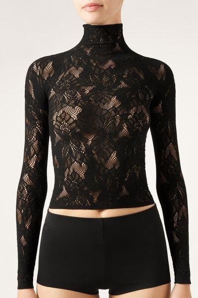 Black Floral Patterned Lace Top, 5501_5497, large image number 1