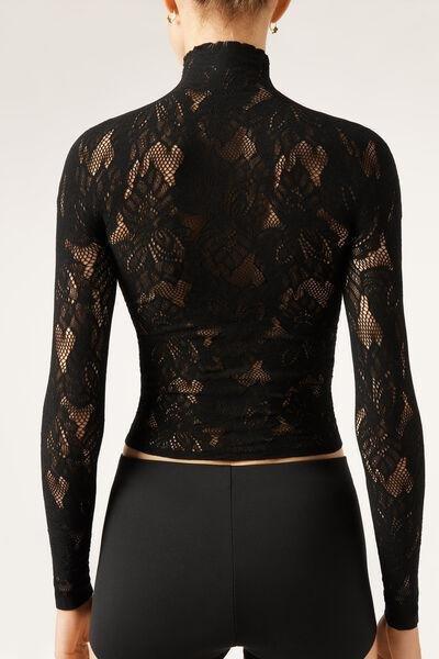 Black Floral Patterned Lace Top, 5501_5497, large image number 2