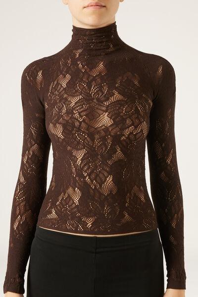 Brown Floral Patterned Lace Top, 5501_5498, large image number 1