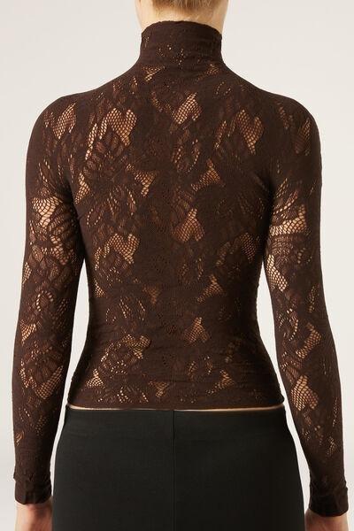 Brown Floral Patterned Lace Top, 5501_5498, large image number 2