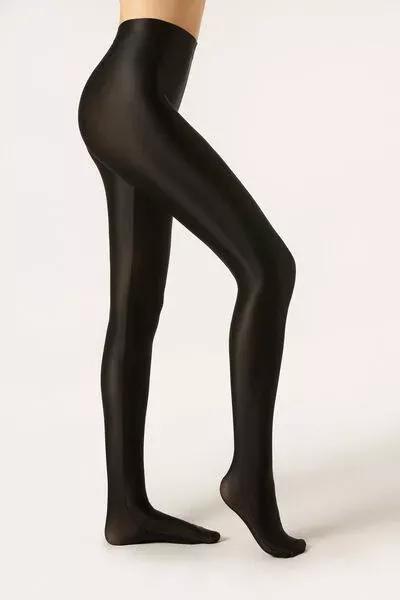 Super-Soft Shiny Fabric Satin Tights, Black, 5501_096F, large image number 1