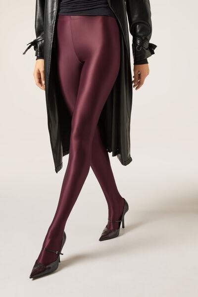 Super-Soft Shiny Fabric Satin Tights, Burgundy, 5501_097F, large image number 0