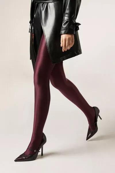 Super-Soft Shiny Fabric Satin Tights, Burgundy, 5501_097F, large image number 6