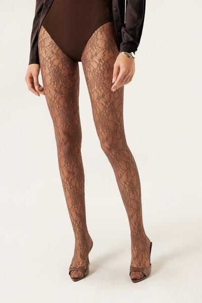 Floral Pattern Lace Tights, Grey, 5501_140F, large image number 0