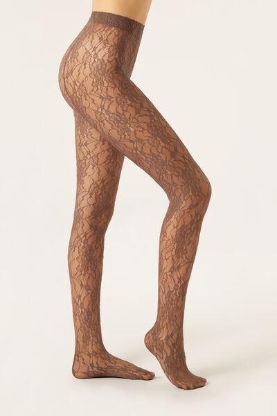 Floral Pattern Lace Tights, Grey, 5501_140F, large image number 1