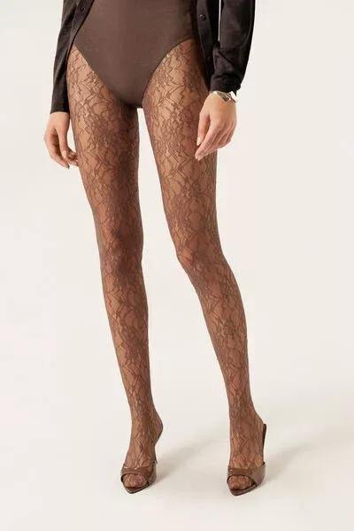 Floral Pattern Lace Tights, Grey, 5501_140F, large image number 2