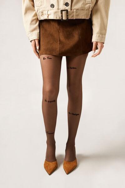 30 Denier To Be Lettering Sheer Tights, Brown, 5501_4906, large image number 0