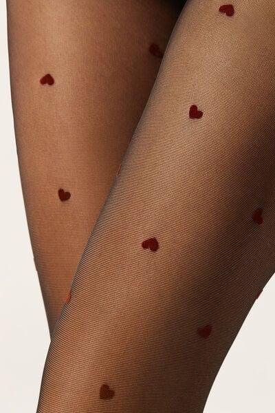 30 Denier All-Over Flock Heart Sheer Tights, Black, 5501_503, large image number 3