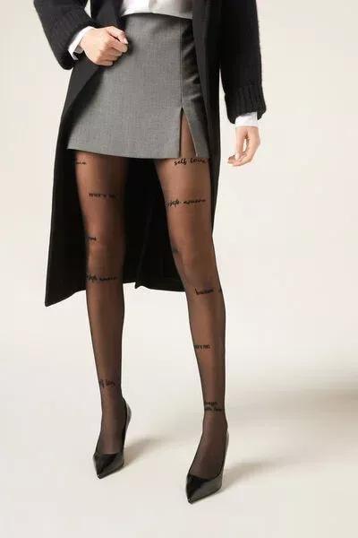 30 Denier Printed Sheer Tights, Black, 5501_5231, large image number 1