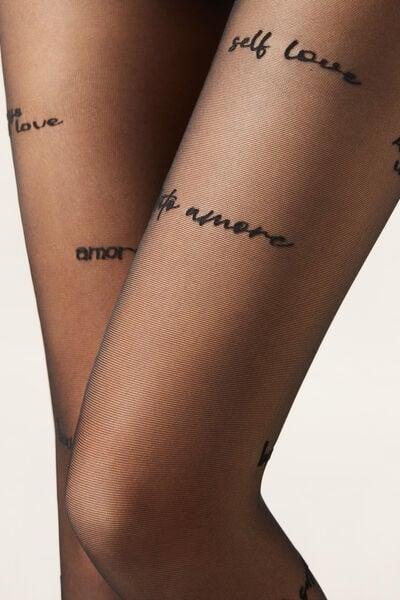 30 Denier Printed Sheer Tights, Black, 5501_5231, large image number 3