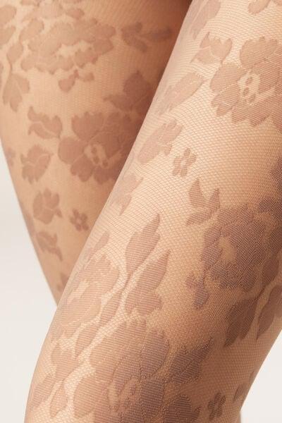 Floral Patterned Sheer Tights, Beige, 5501_5531, large image number 2