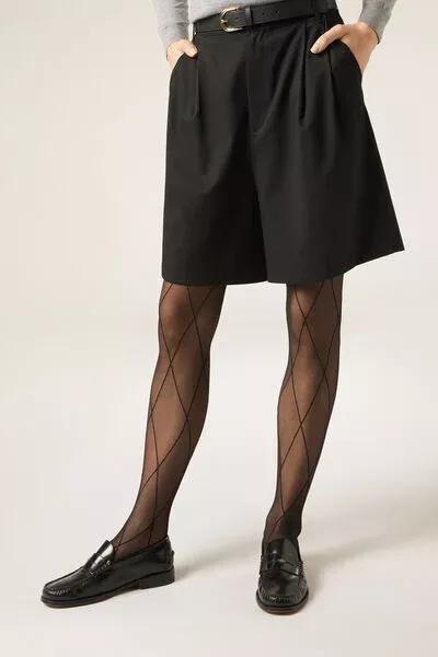 30 Denier Sheer Diamond Patterned Tights, Black, Black, large image number 1