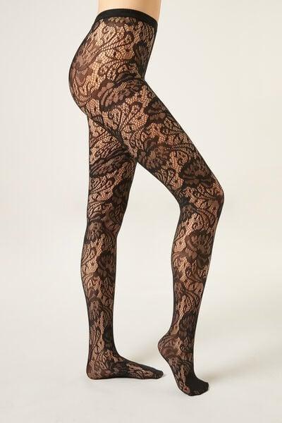 Black Floral Fishnet Tights, Black Fishnet Flowers, large image number 0