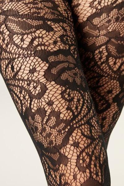 Black Floral Fishnet Tights, Black Fishnet Flowers, large image number 3