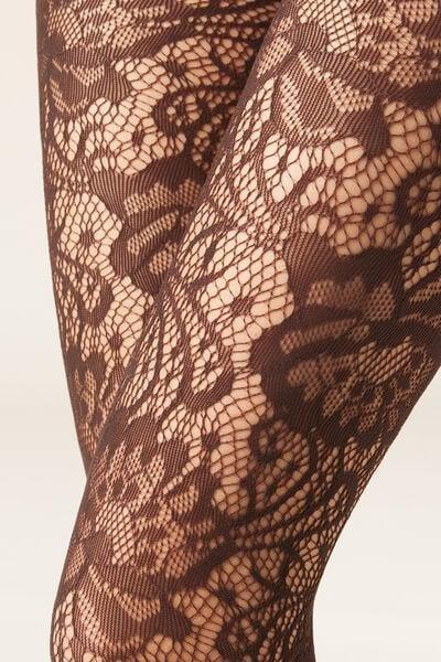 Floral Fishnet Tights, Brown, 5501_5532, large image number 2
