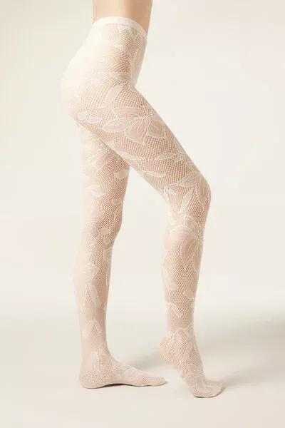 Macro Floral Lace Tights, White, 5501_5537, medium