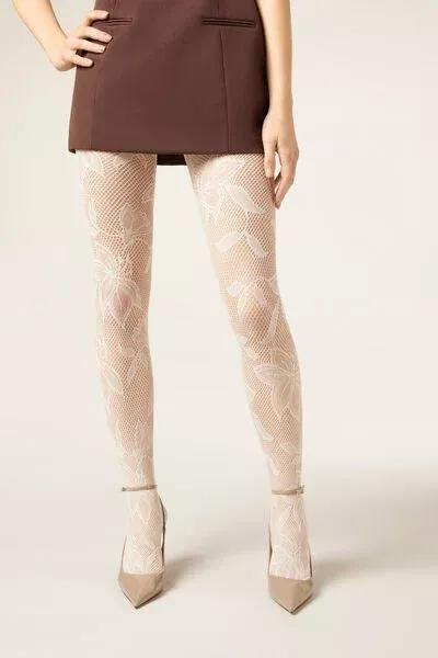 Macro Floral Lace Tights, White, 5501_5537, large image number 2