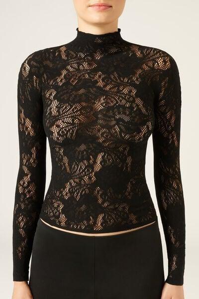 Black Floral Lace Top, Black, large image number 0