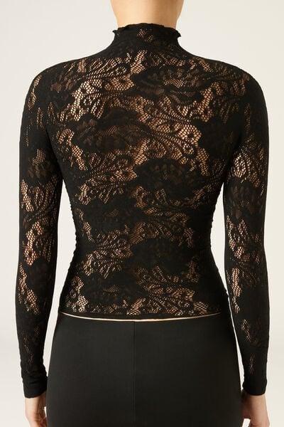 Black Floral Lace Top, Black, large image number 2