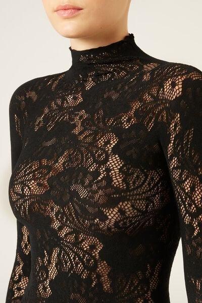 Black Floral Lace Top, Black, large image number 4