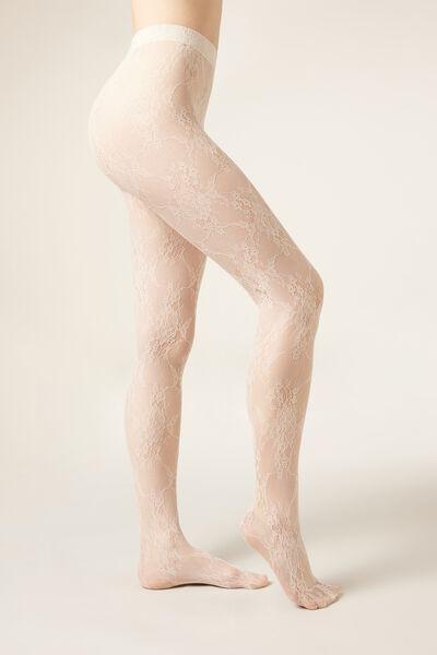 Floral Pattern Lace Tights, Beige, 5501_165F, large image number 0