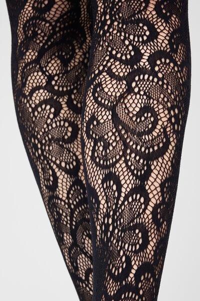 Pop Floral Fishnet Tights, Black, 5501_5588, medium