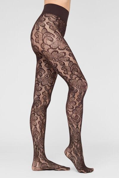 Pop Floral Fishnet Tights, Brown, 5501_5589, large image number 0