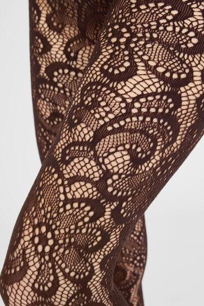 Pop Floral Fishnet Tights, Brown, 5501_5589, large image number 2
