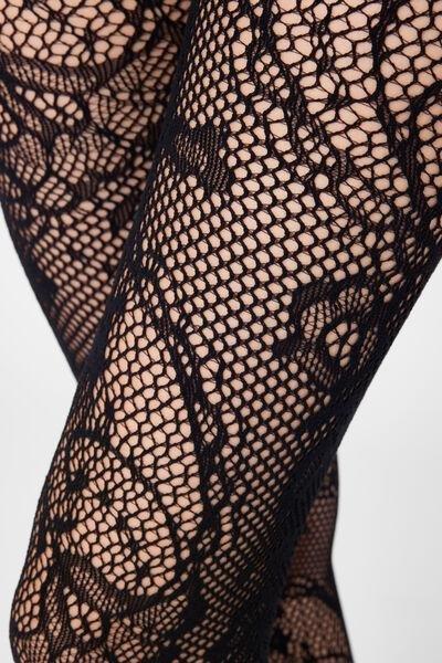 Floral Fishnet Tights, Black, 5501_5590, large image number 2