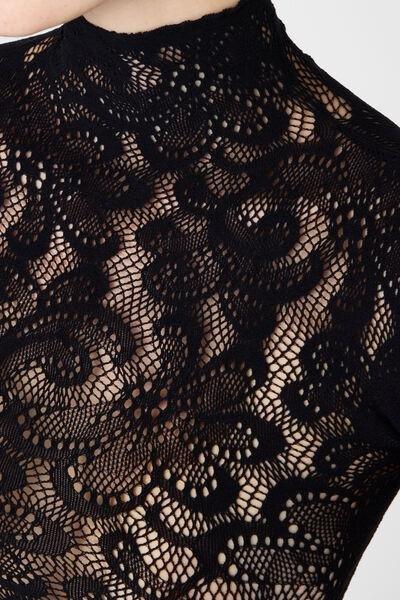 Black Pop Floral Fishnet High-Neck Top, 5501_5497, large image number 3