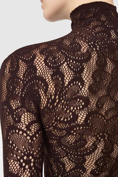 Brown Pop Floral Fishnet High-Neck Top, 5501_5498, large image number 3