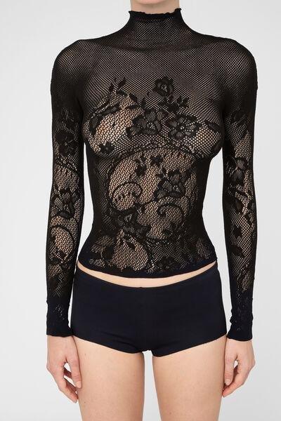 Black Liberty Floral Fishnet High-Neck Top, 5501_5497, large image number 0