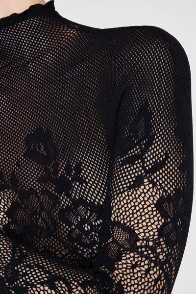 Black Liberty Floral Fishnet High-Neck Top, 5501_5497, large image number 3