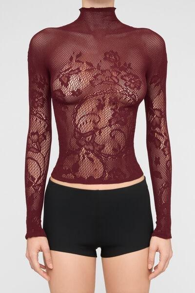Brown Liberty Floral Fishnet High-Neck Top, 5501_5596, large image number 0