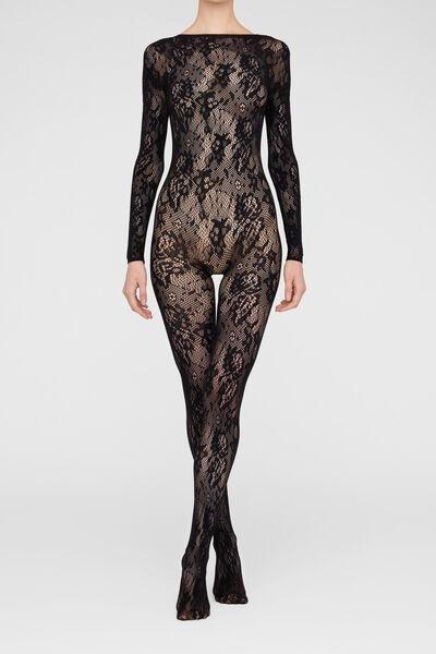 Black Floral Fishnet Lace Jumpsuit, 5501_5497, medium