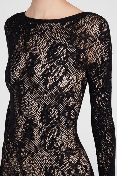 Black Floral Fishnet Lace Jumpsuit, 5501_5497, large image number 2