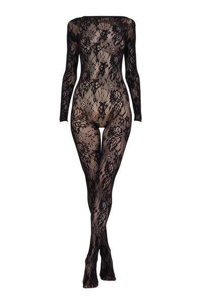 Black Floral Fishnet Lace Jumpsuit, 5501_5497, large image number 4