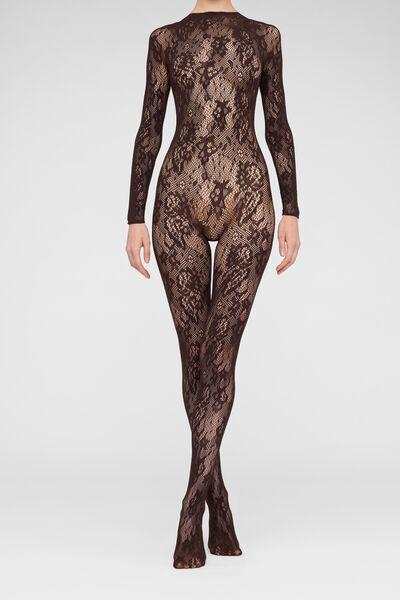 Brown Floral Fishnet Lace Jumpsuit, 5501_5498, medium