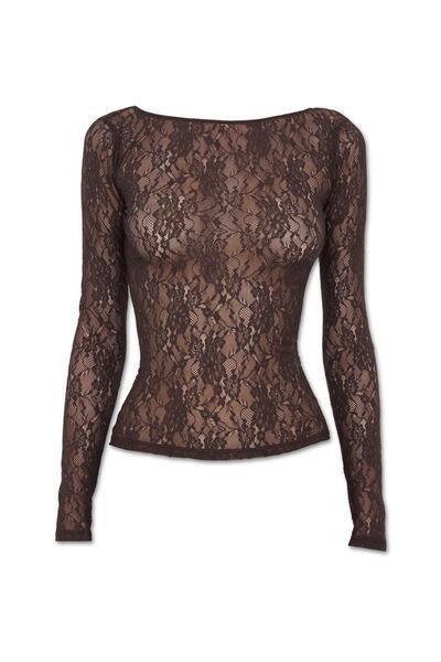 COFFEE BROWN Lace Top, 5501_171F, large image number 0