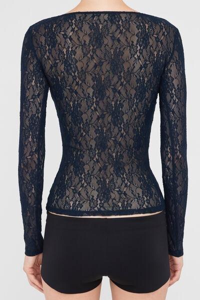 Blue Form-Fitting Silhouette Lace Top, 5501_191F, large image number 1