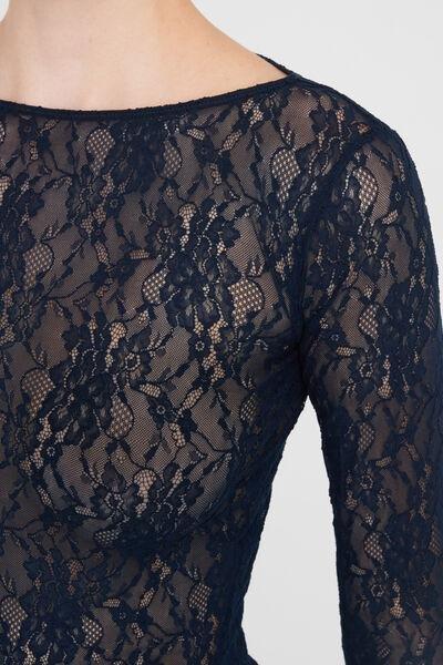 Blue Form-Fitting Silhouette Lace Top, 5501_191F, large image number 3