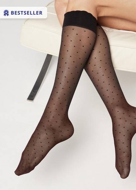 Calzedonia - Black Polka-Dots Patterned Knee-High Socks - One-Size