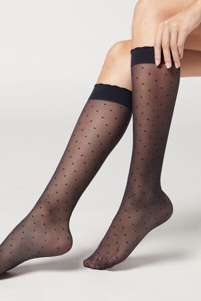 Calzedonia - Blue Polka-Dots Patterned Knee-High Socks - One-Size