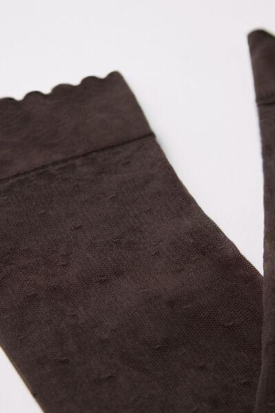 Brown Knee-High Socks, Black Dark Brown Polka Dot Pattern Gold, large image number 2