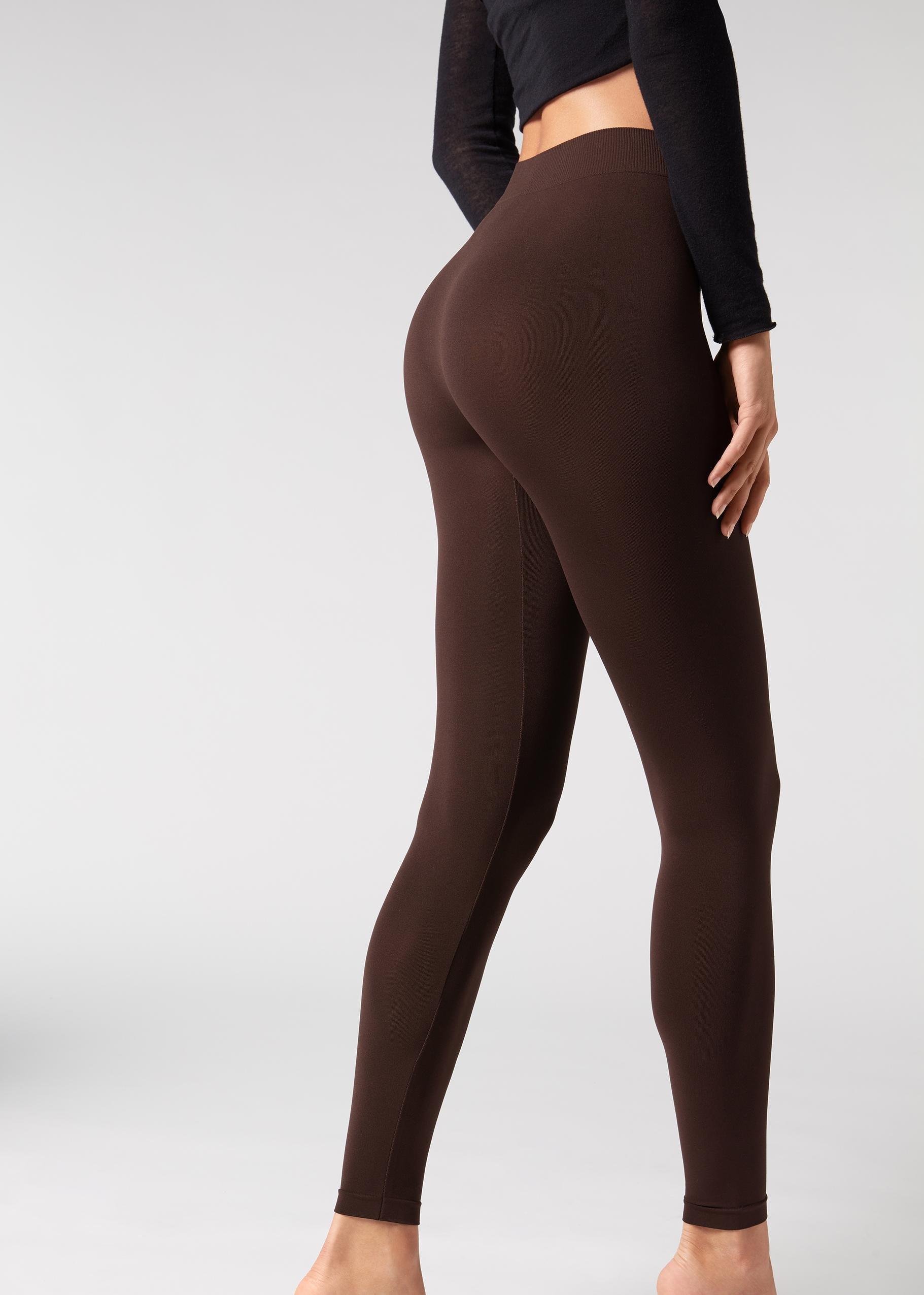 Brown Ultra Opaque  Leggings, Dark Brown, large image number 4