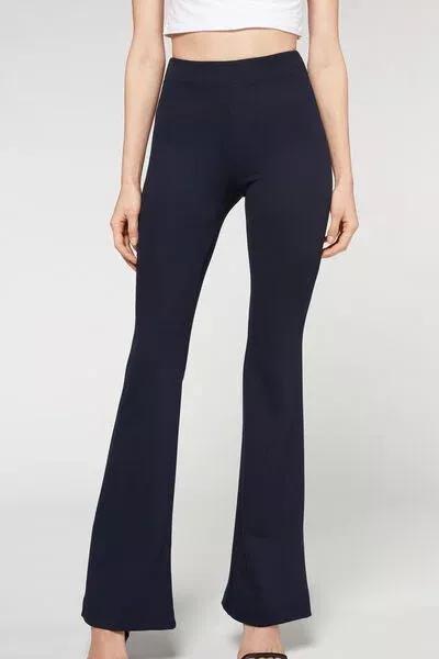 Navy Flared Stretch Leggings, Blue, medium