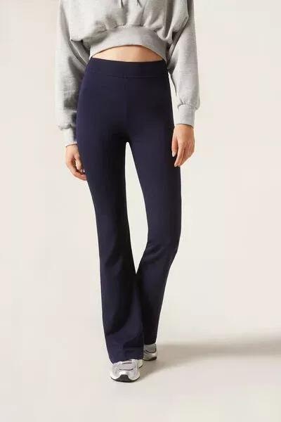 Navy Flared Stretch Leggings, Blue, large image number 1